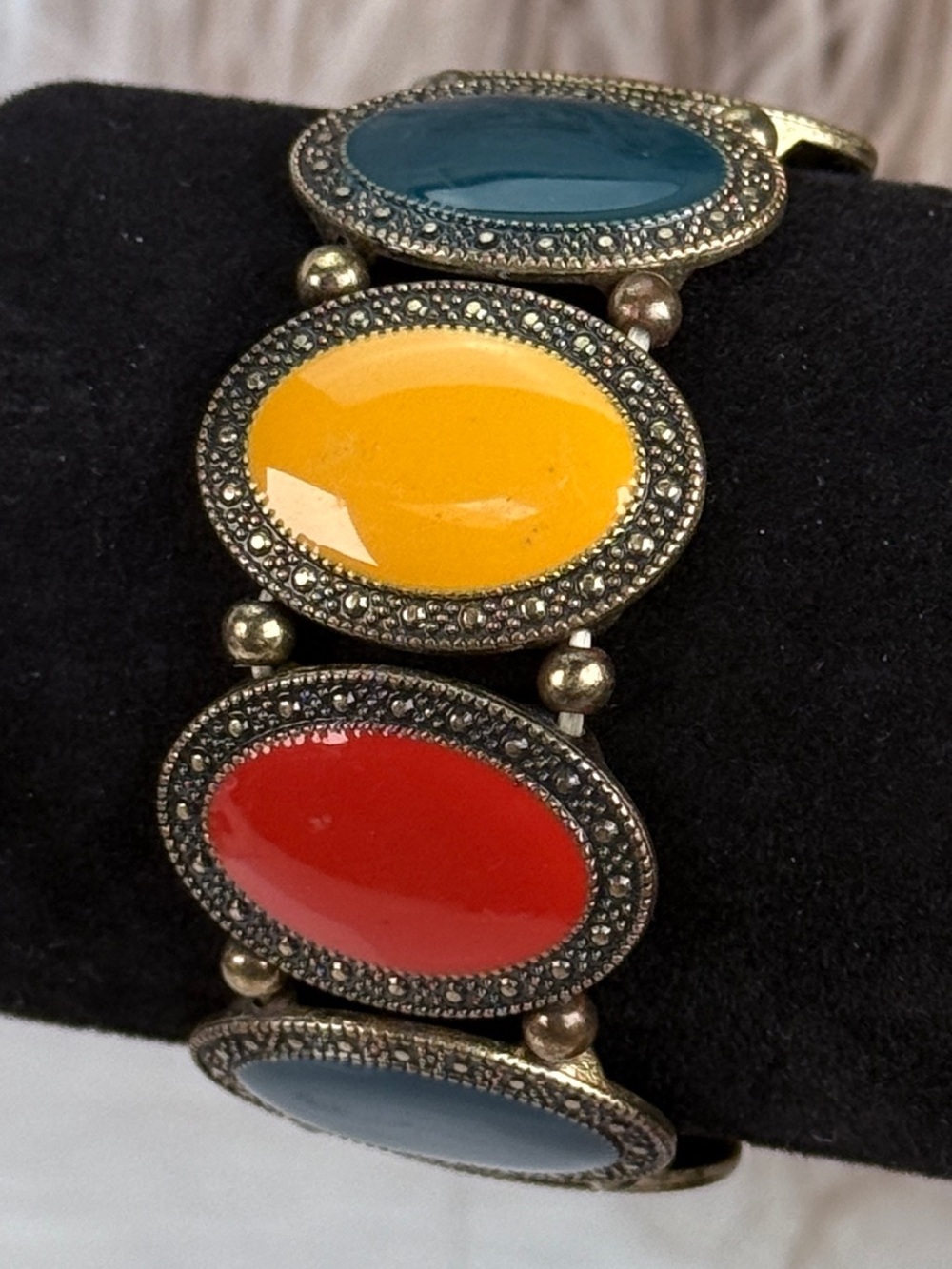 Vintage Multicolor Cabochon Boho Southwest Statement Stretch Bracelet